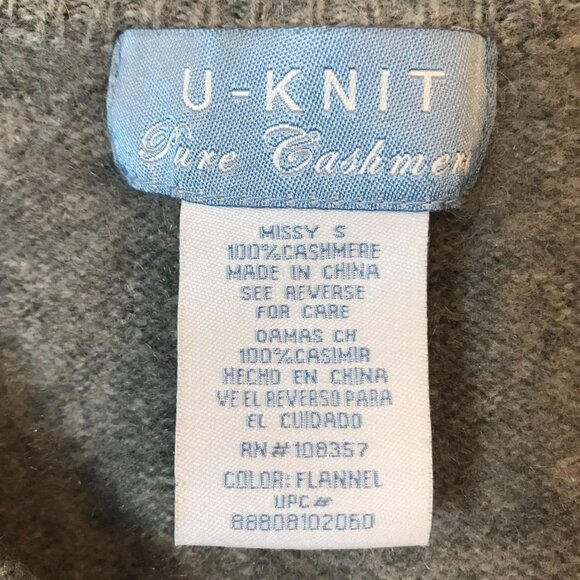 U-Knit Pure Cashmere Gray Sweater Missy XXS With Long Sleeves - Picture 3 of 6